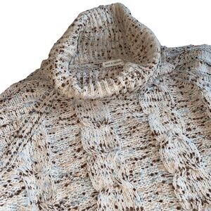 MOON & MADISON Chunky Beige Speckled Cable-knit Oversized Turtleneck Sweater